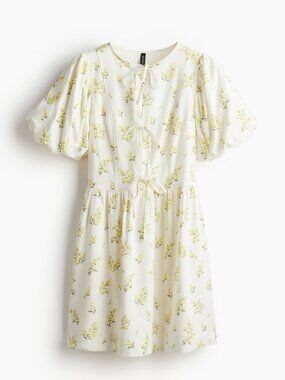 White linen blend with Floral Tie-Front Mini Dress